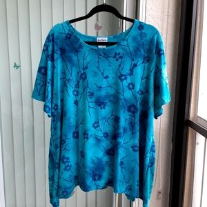 Bon Worth Floral Blue Green Blouse, Size  XLP